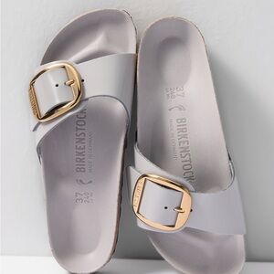 Birkenstock Madrid Big Buckle High Shine stone Coin Light Gray Sandals Size 5/6